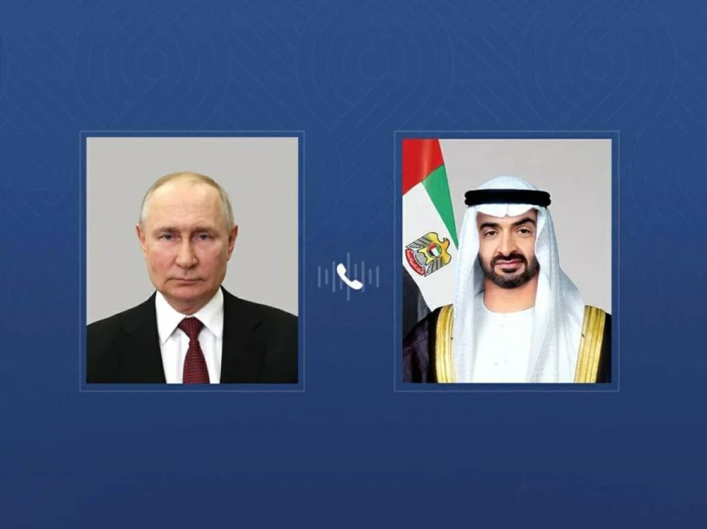محمد بن زايد وبوتين يبحثان هاتفياً علاقات التعاون والتطورات الإقليمية والدولية